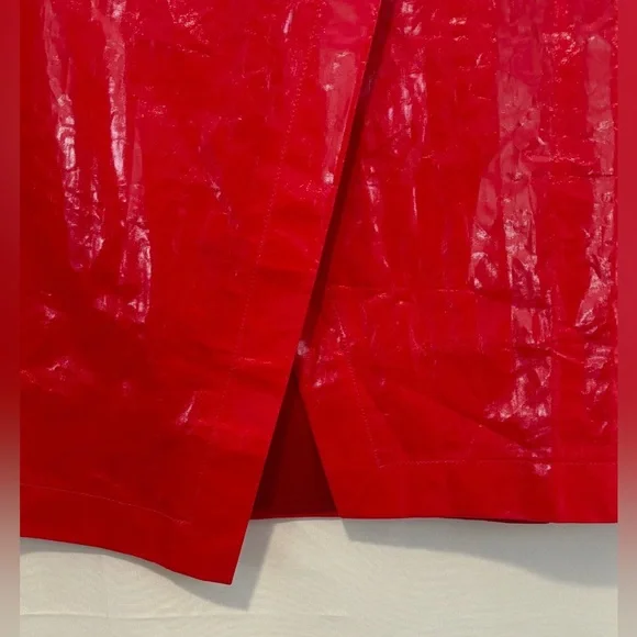 J.CREW Collection Red Laminated Linen Wrap Midi Skirt Size 16 Glossy High Rise - Picture 3 of 15